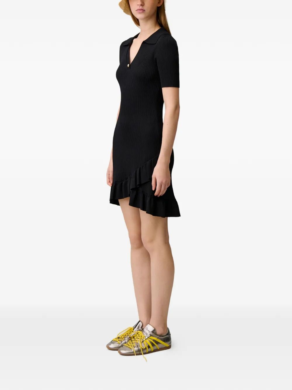 Claudie Pierlot Gebreide polojurk met ruches Zwart