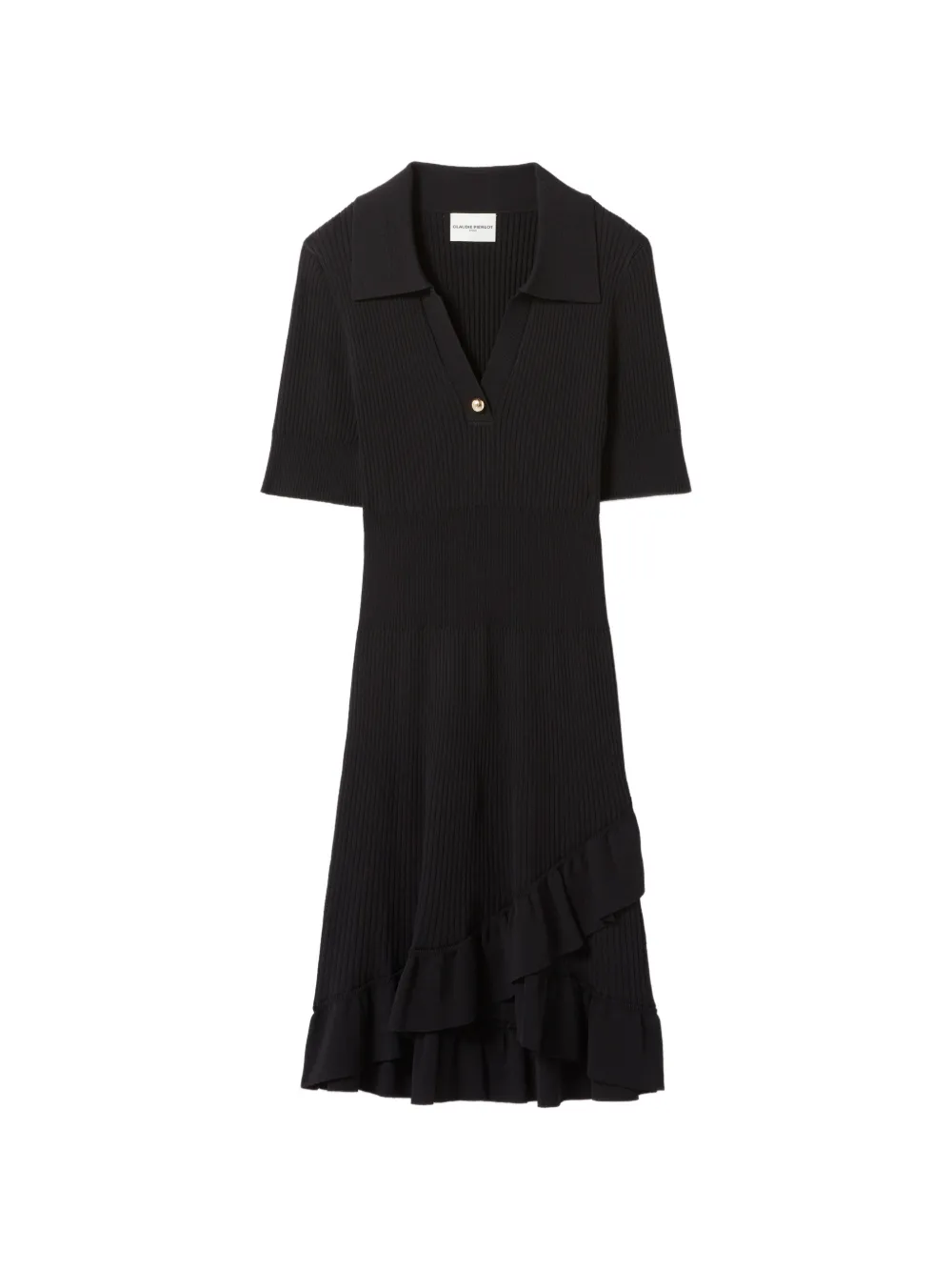 Claudie Pierlot ruffled polo knitted dress - Nero