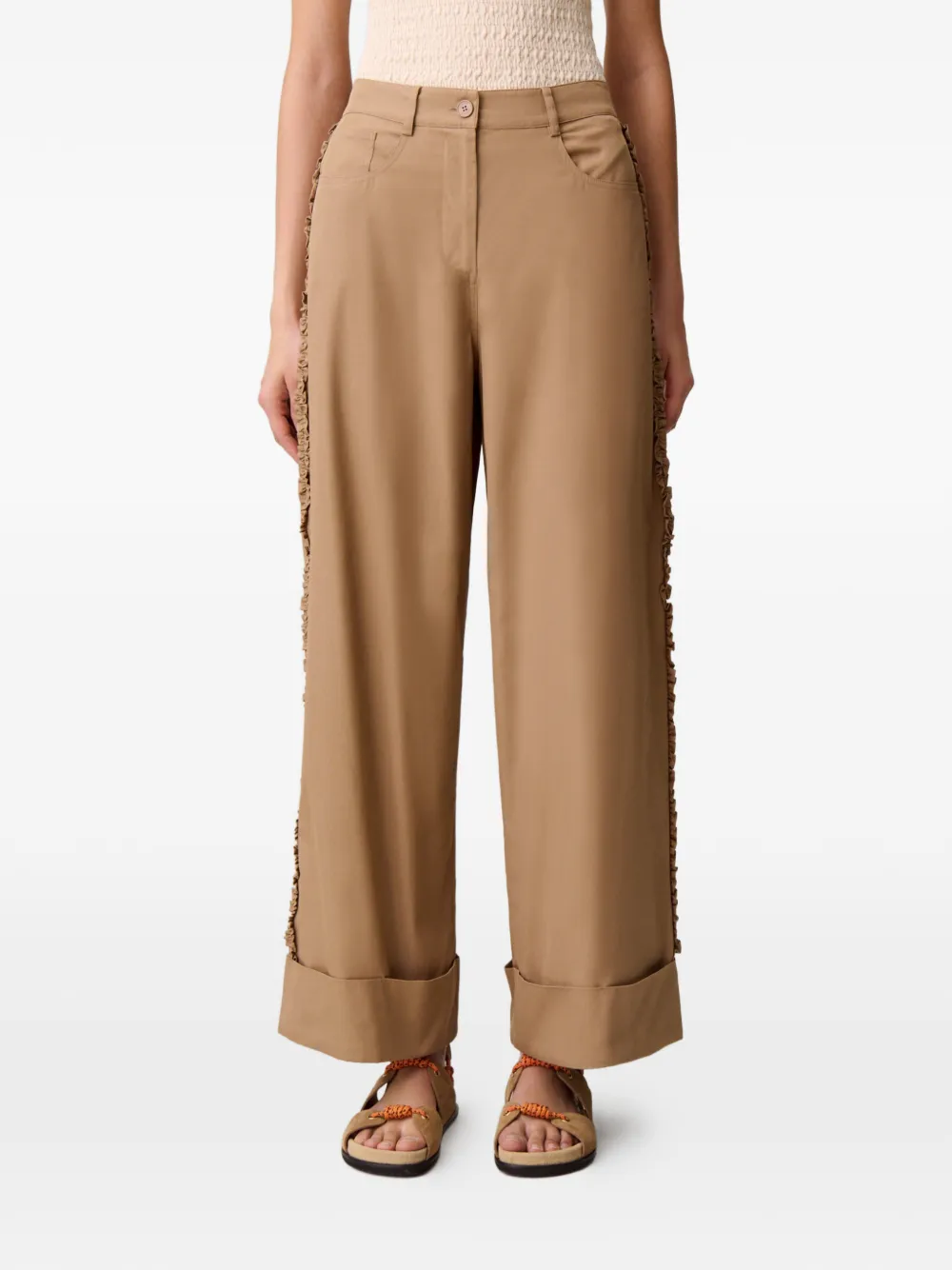 Claudie Pierlot Palazzo broek met ruches Beige