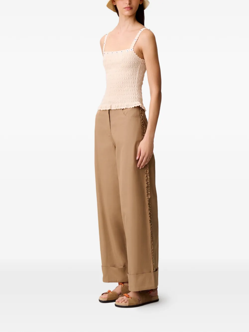 Claudie Pierlot Palazzo broek met ruches Beige