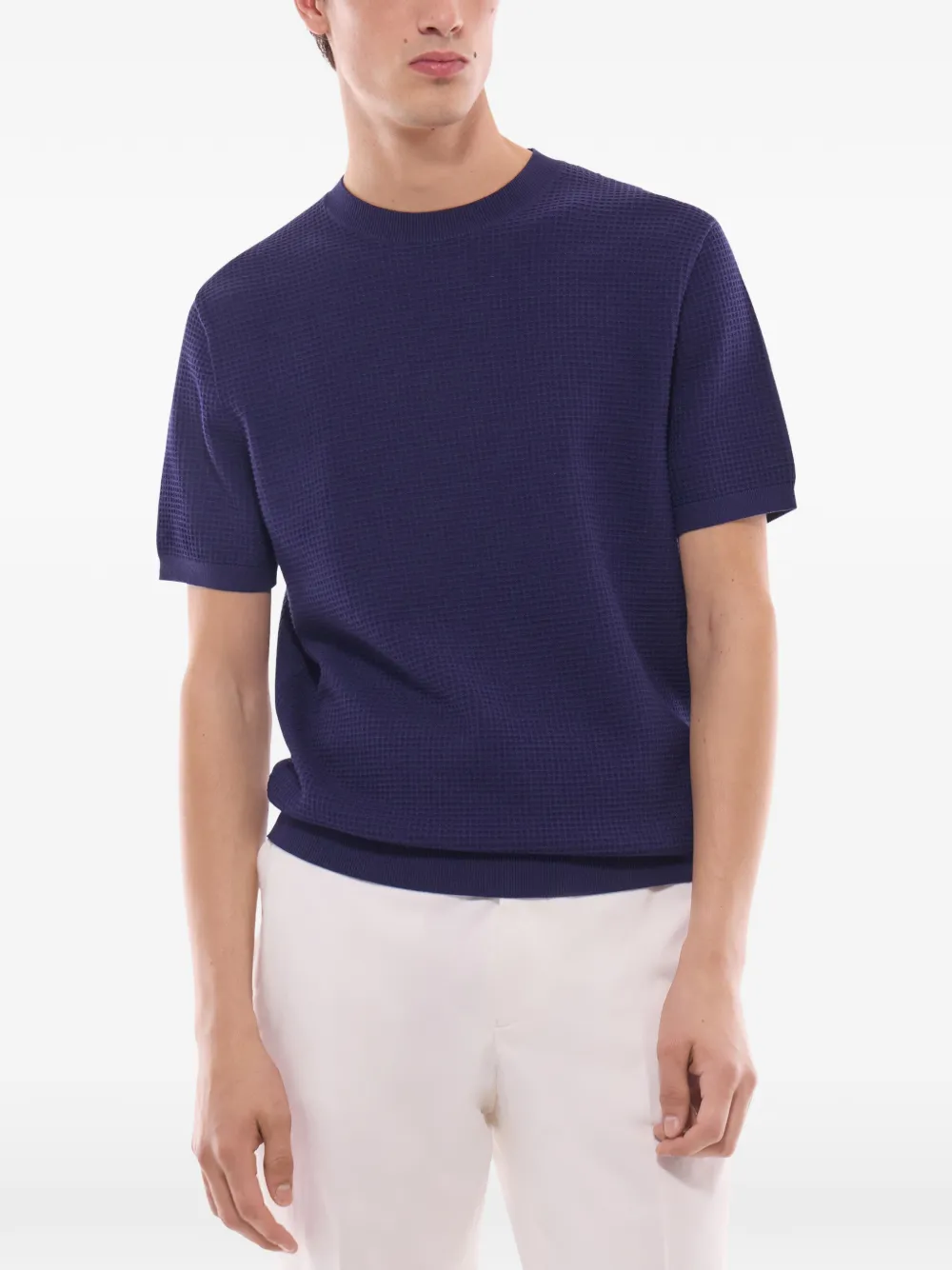  Fursac Waffle-texture T-shirt - Blue 