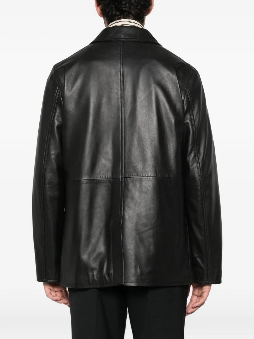 Fursac Double-breasted Leather Shirt Jacket In Black