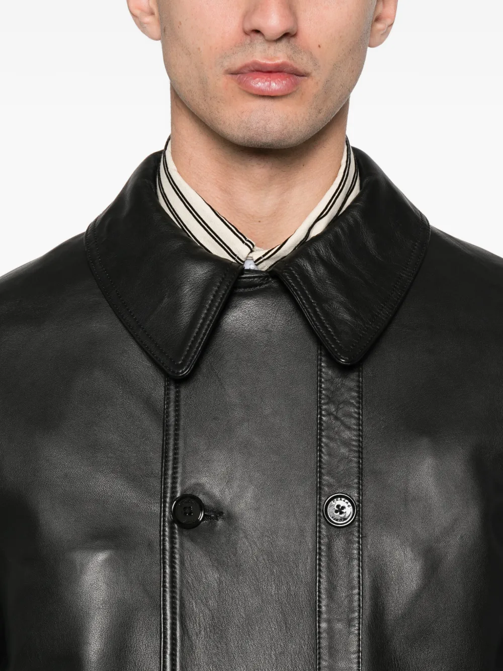 Fursac Double-breasted Leather Shirt Jacket In Black