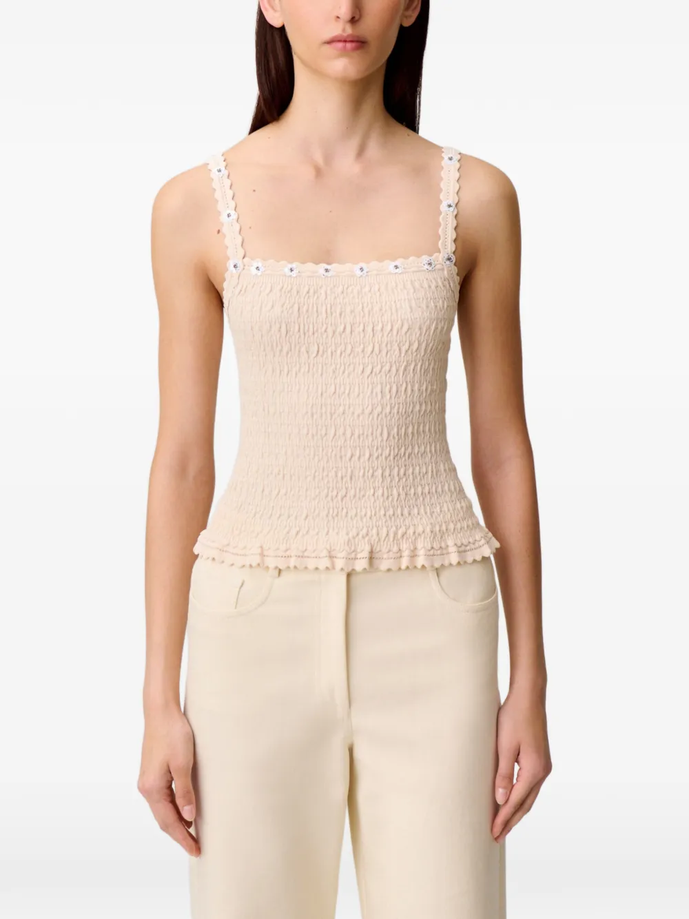 Claudie Pierlot Tanktop met bloemenapplicatie Beige