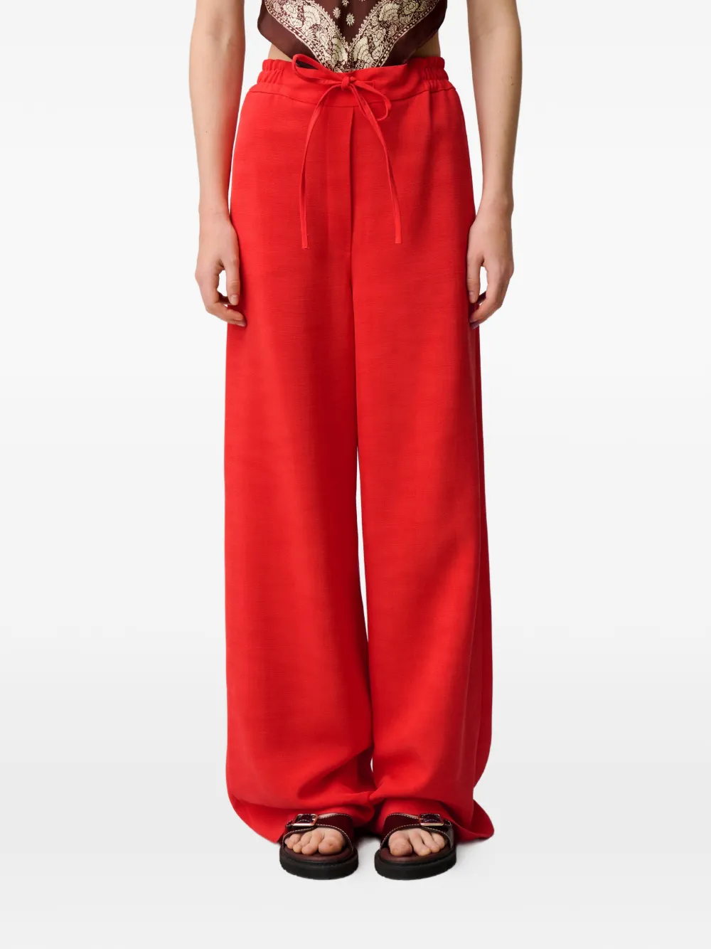 Claudie Pierlot Broek met wijde pijpen en trekkoord Rood