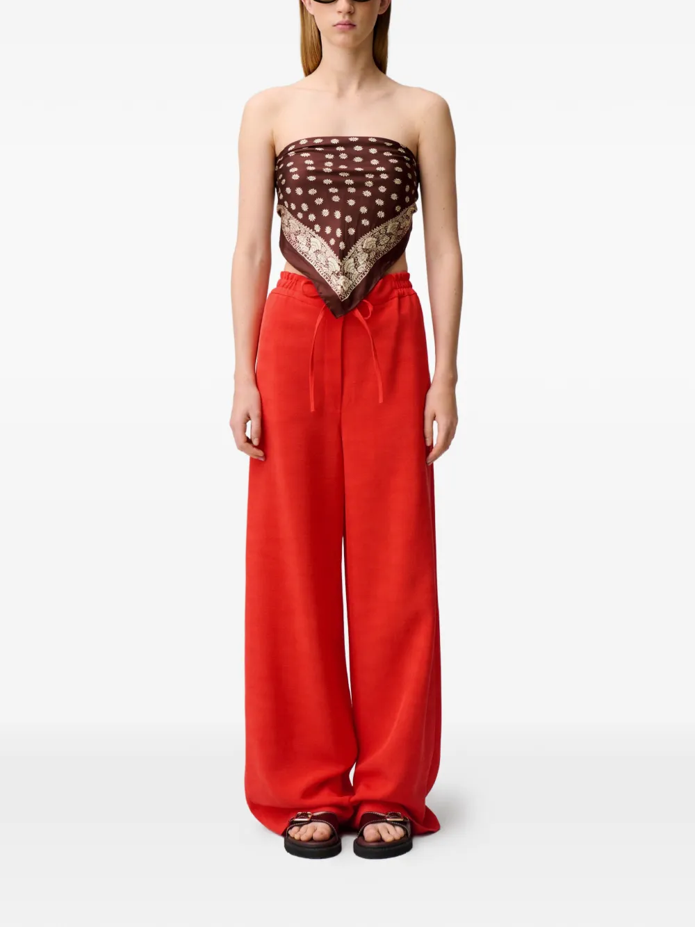 Claudie Pierlot Broek met wijde pijpen en trekkoord Rood
