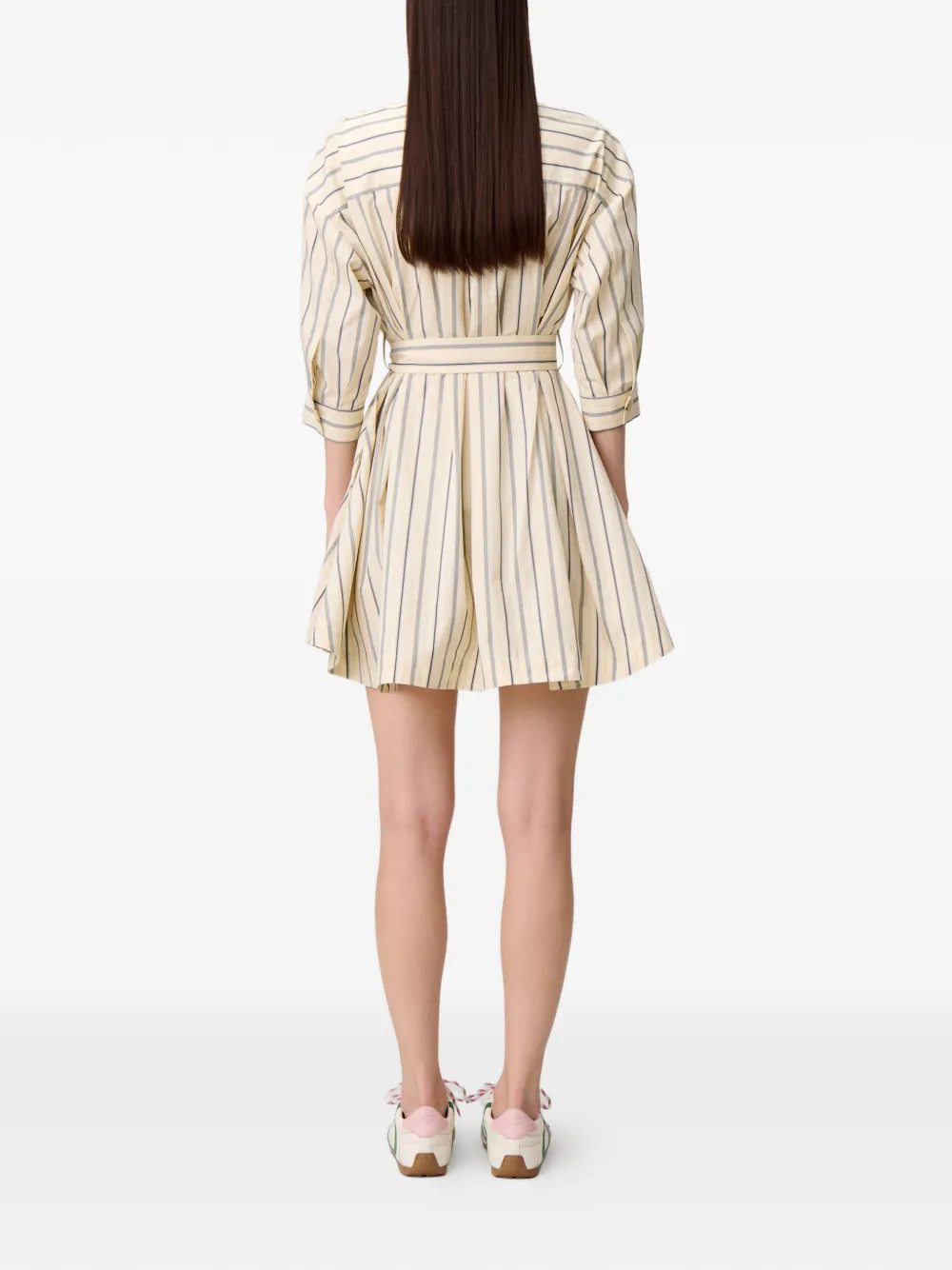 Claudie Pierlot Gestreepte mini-jurk met ceintuur Beige