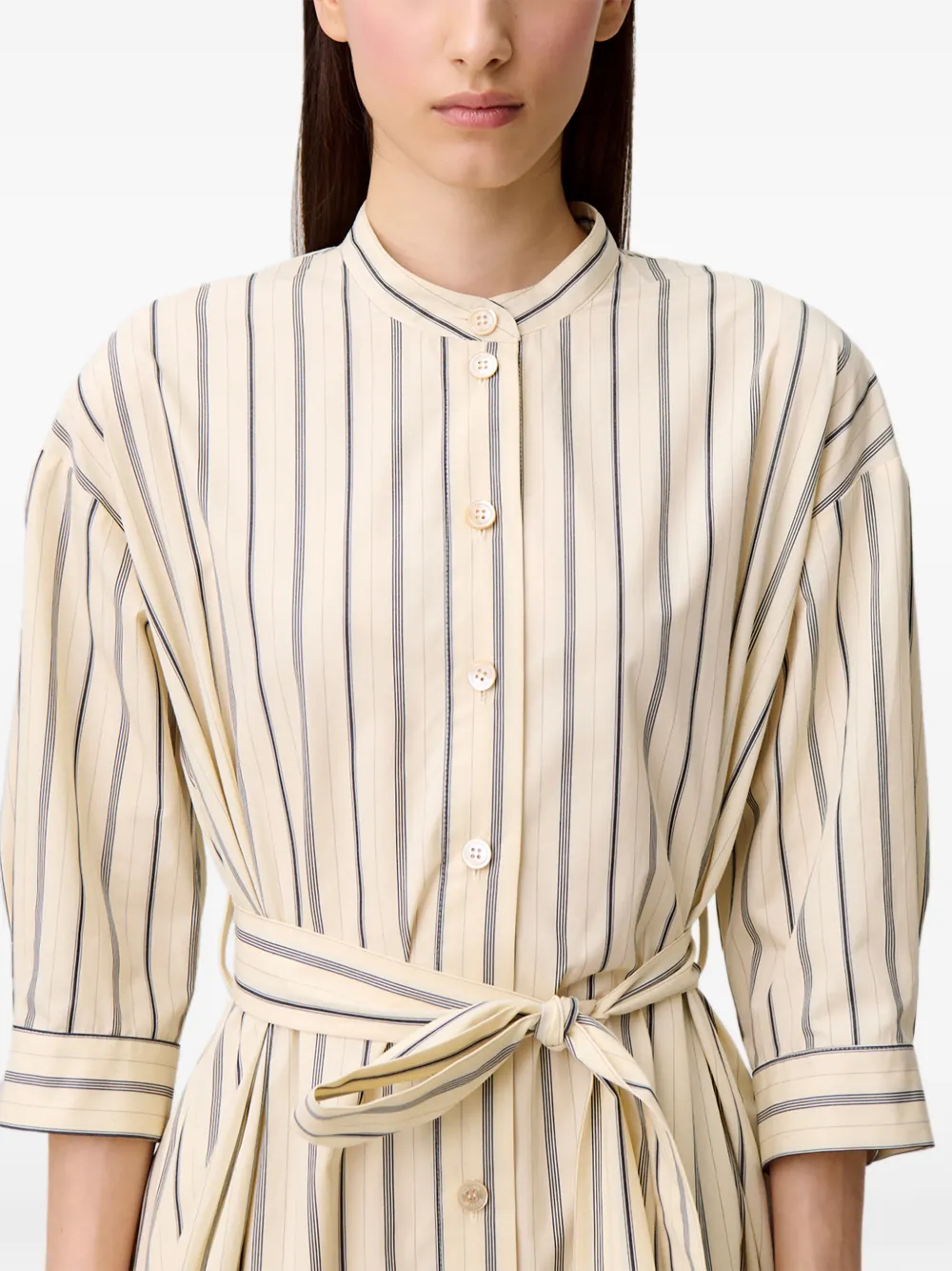 Claudie Pierlot Gestreepte mini-jurk met ceintuur Beige