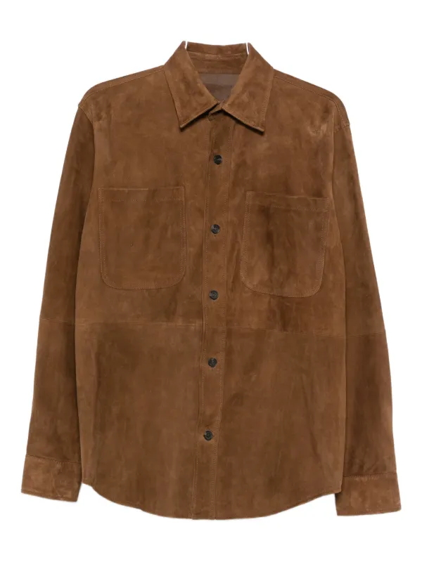 FURSAC Button-front Suede Overshirt in Brown