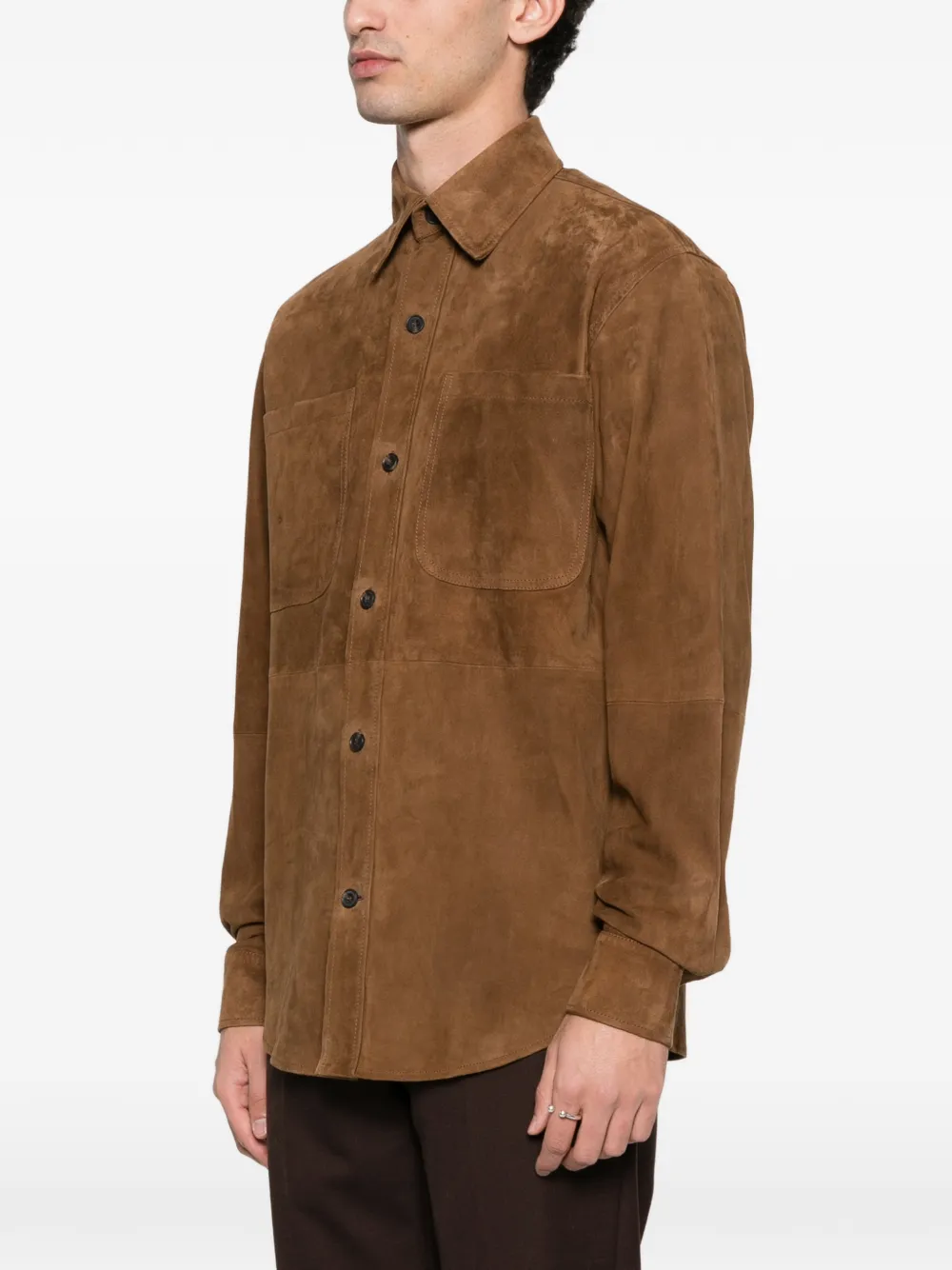  Fursac Button-front Suede Overshirt - Brown 