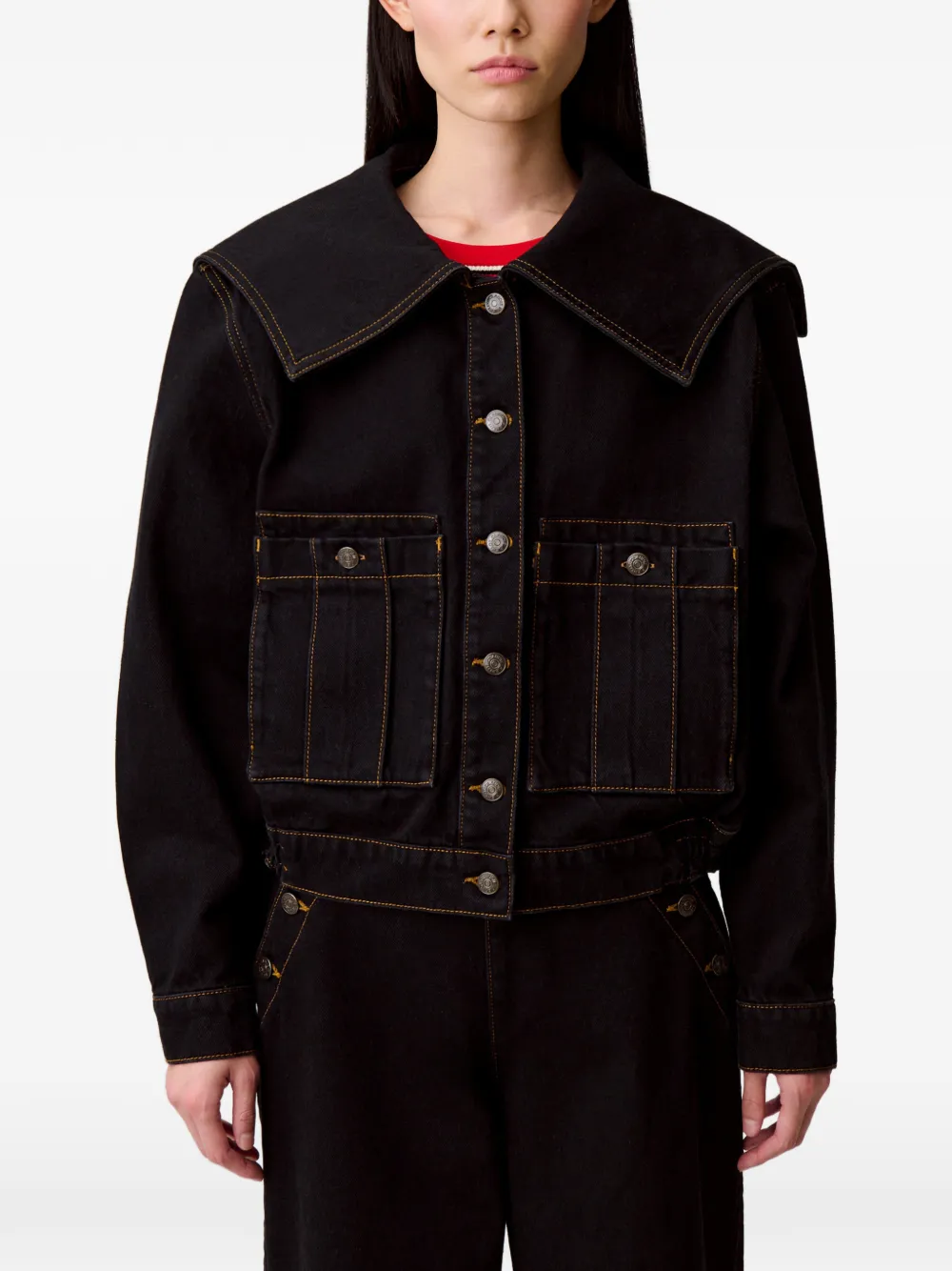 Claudie Pierlot Denim jack met matrozenkraag Zwart