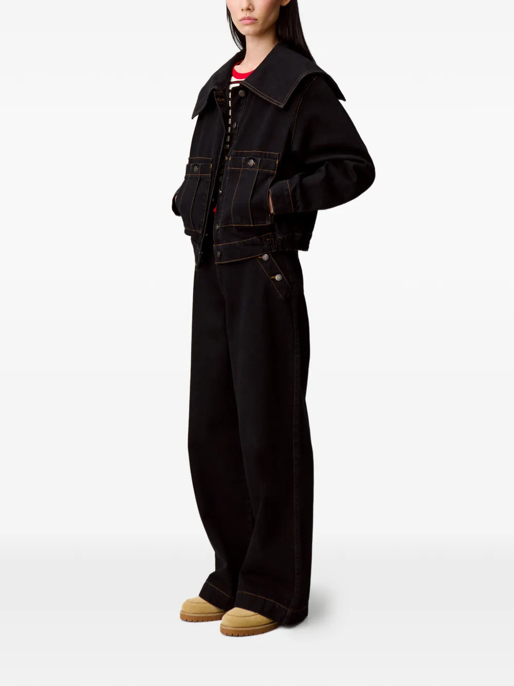Claudie Pierlot Denim jack met matrozenkraag Zwart