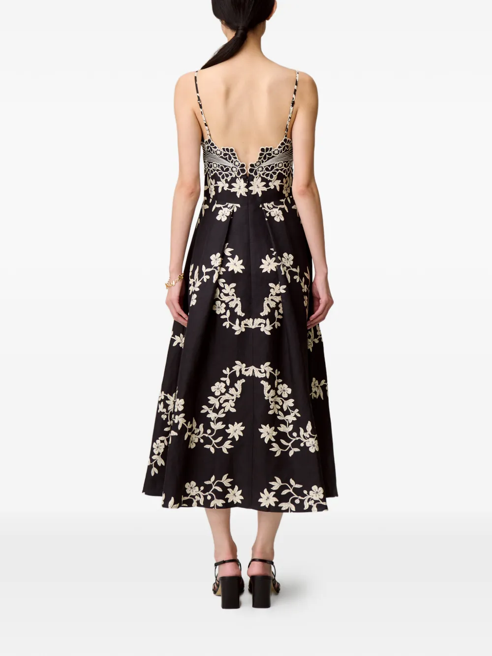 Claudie Pierlot Midi-jurk met geborduurde bloemen Zwart