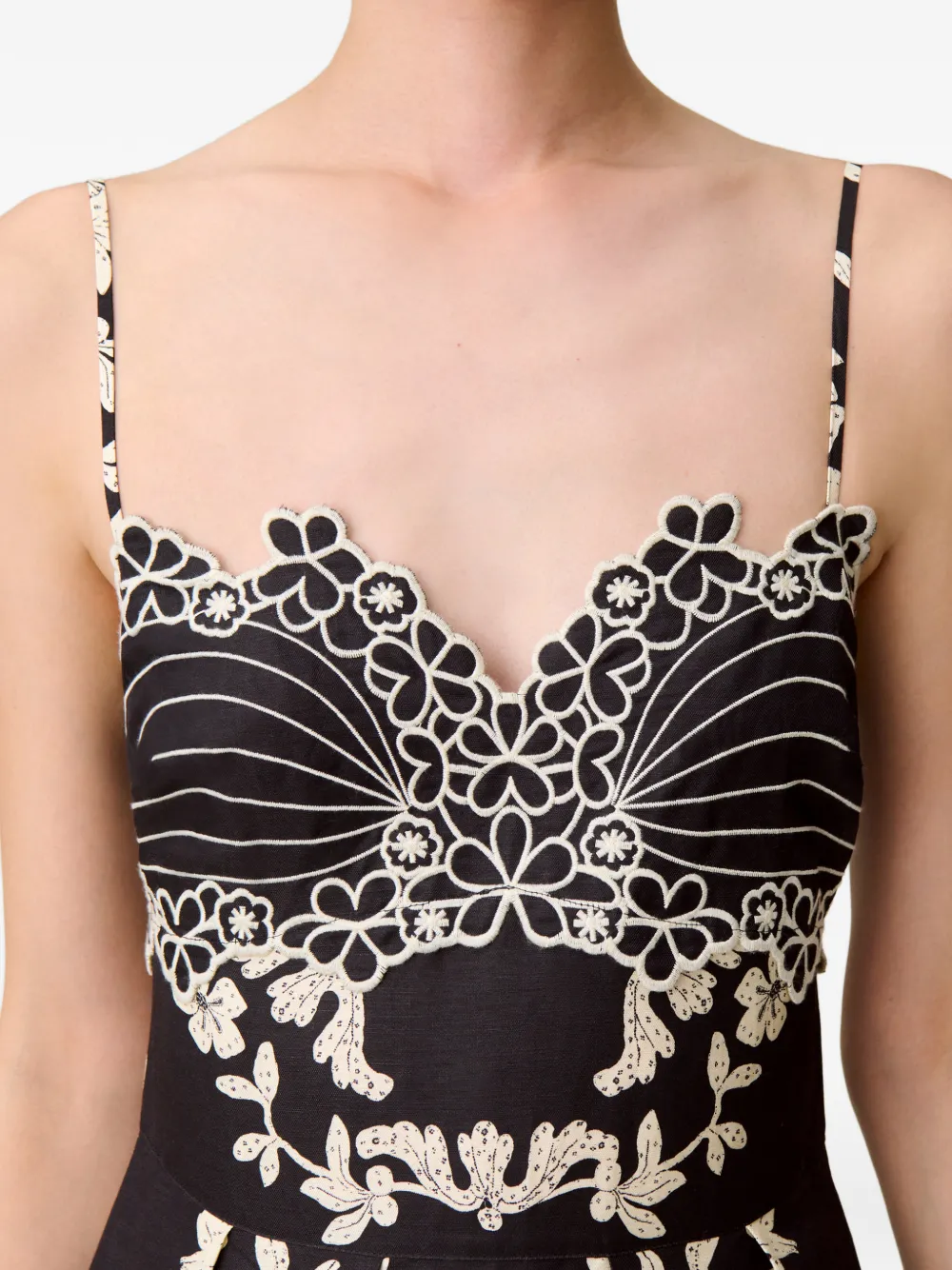 Claudie Pierlot Midi-jurk met geborduurde bloemen Zwart