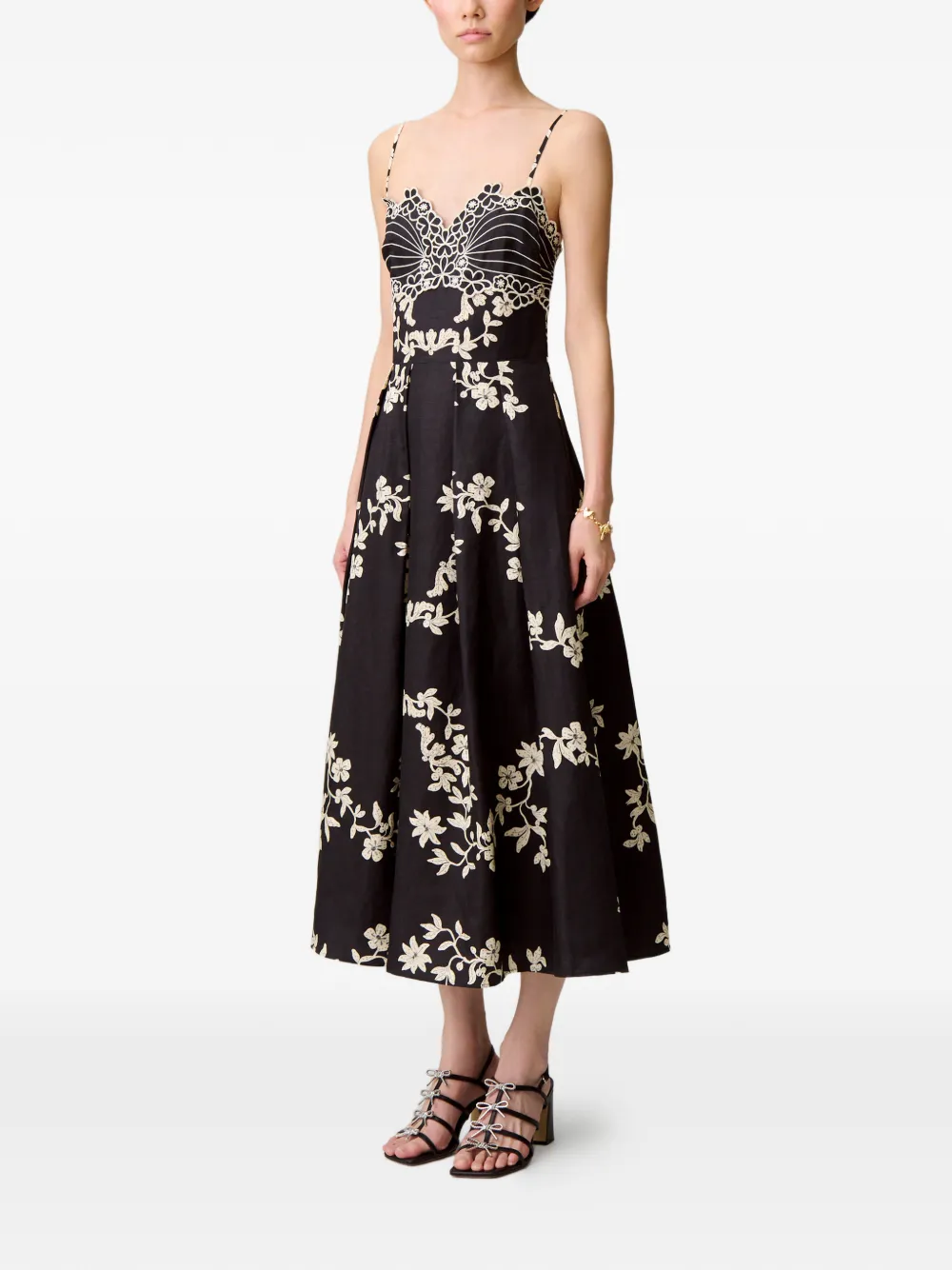 Claudie Pierlot Midi-jurk met geborduurde bloemen Zwart