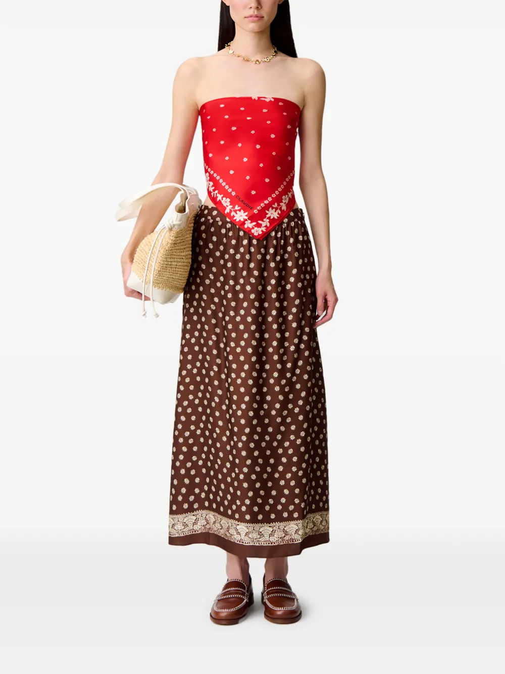 Claudie Pierlot Midi-jurk met bloemenprint Bruin