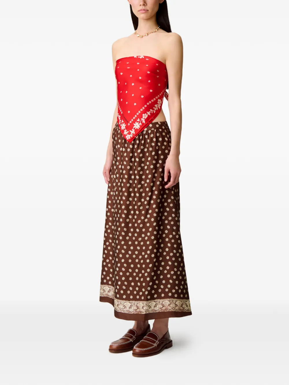 Claudie Pierlot Midi-jurk met bloemenprint Bruin