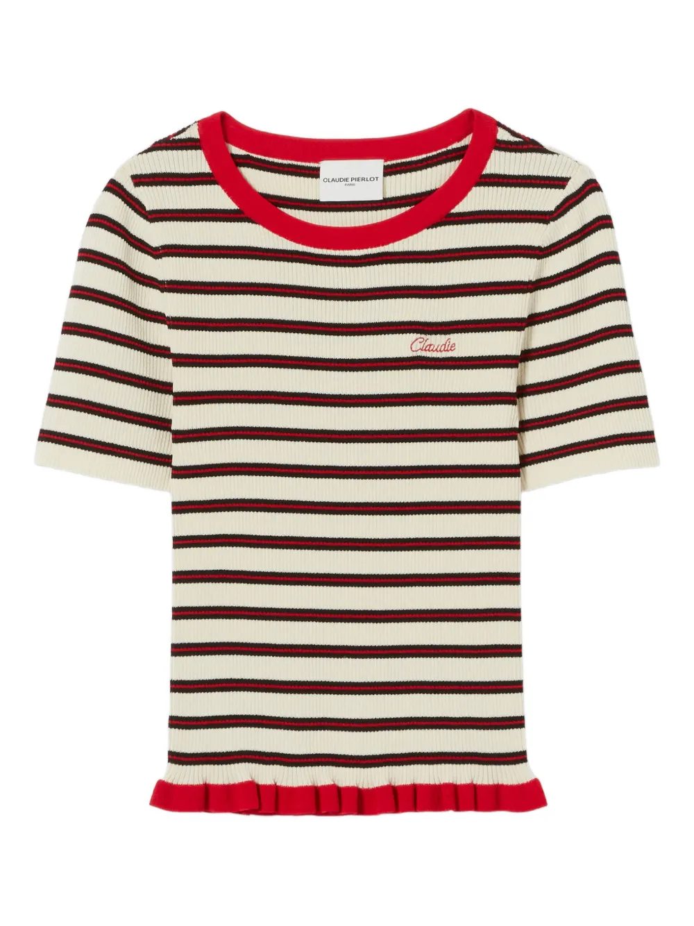 Claudie Pierlot striped embroidered-logo T-shirt - Toni neutri