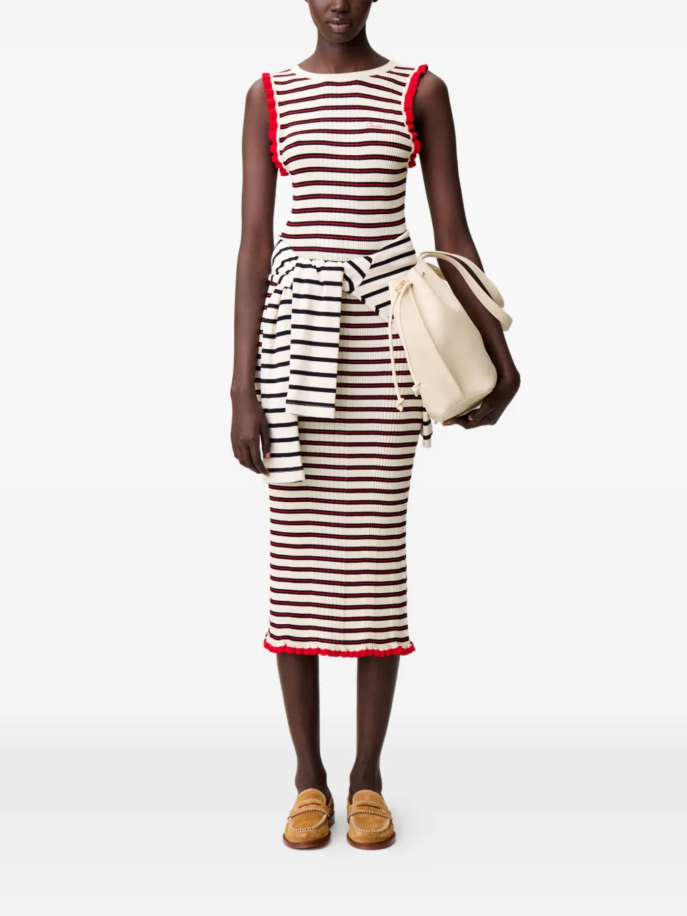 Claudie Pierlot striped ruffled midi dress - Beige