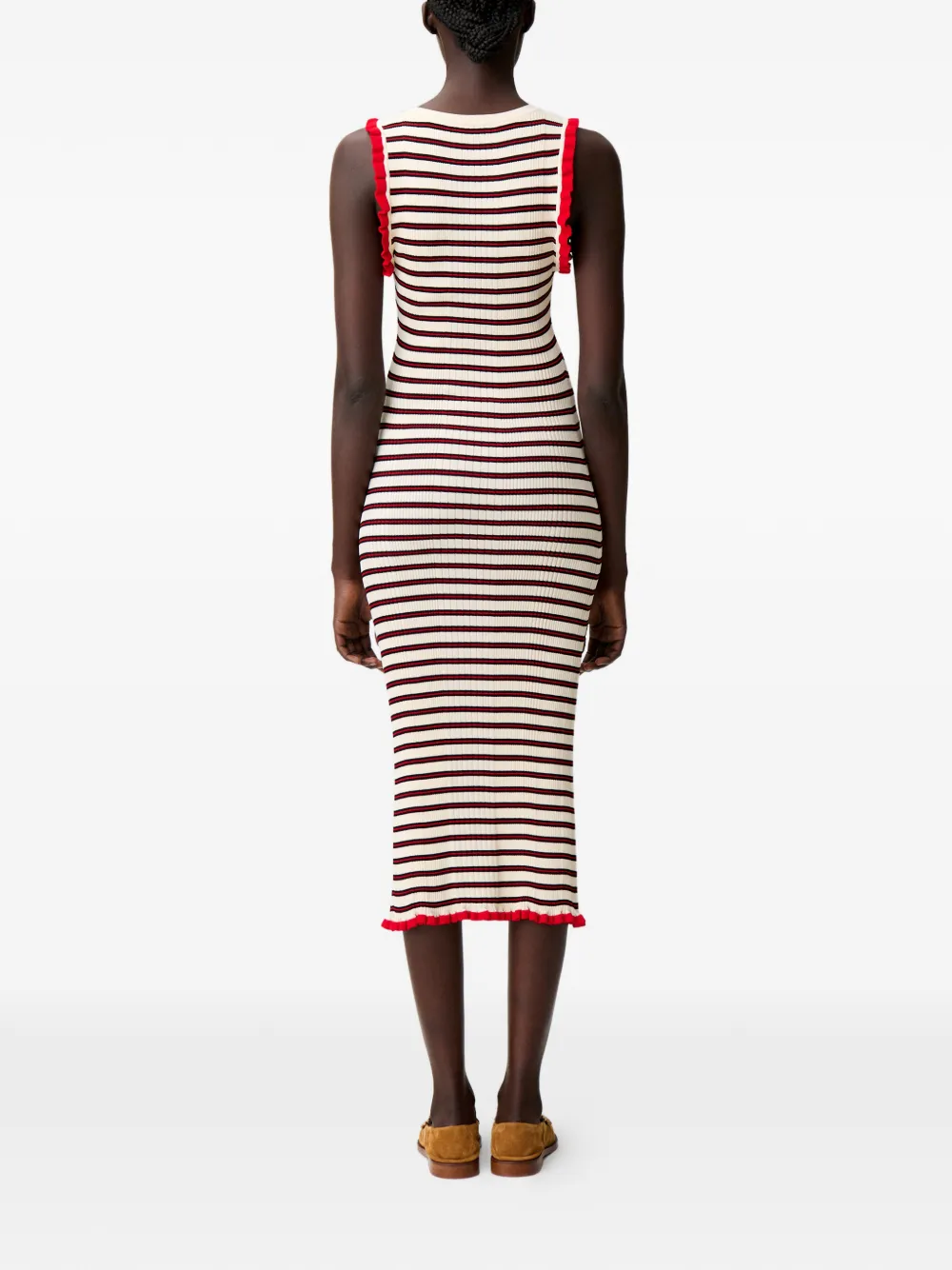 Striped Ruffled Midi Dress