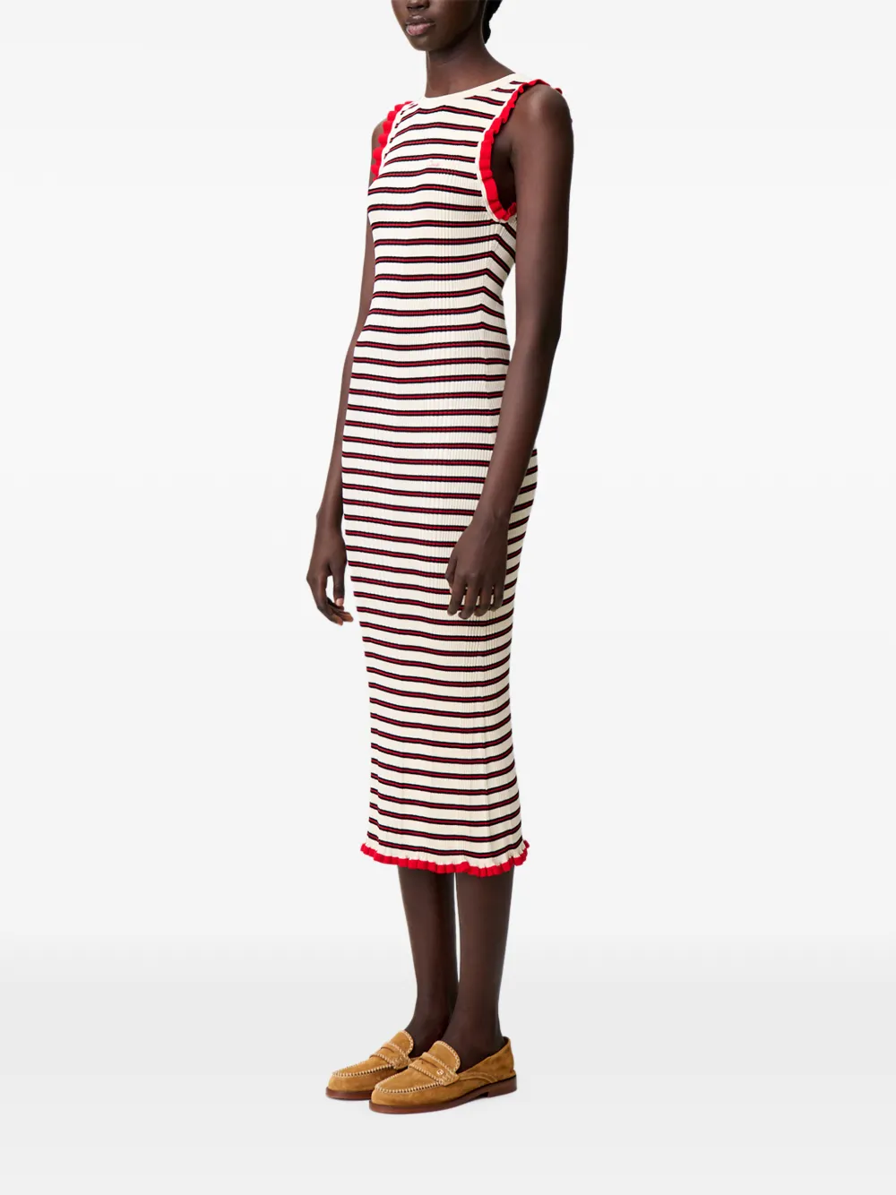 Striped Ruffled Midi Dress