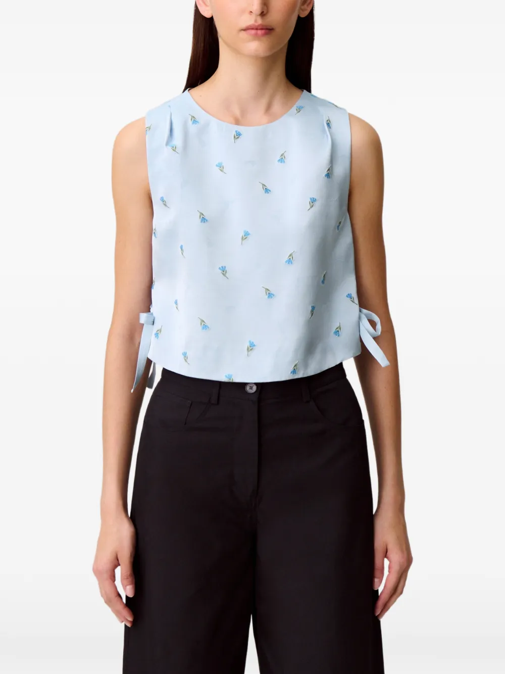 Claudie Pierlot Top met bloemenprint en gestrikte zijkant Blauw