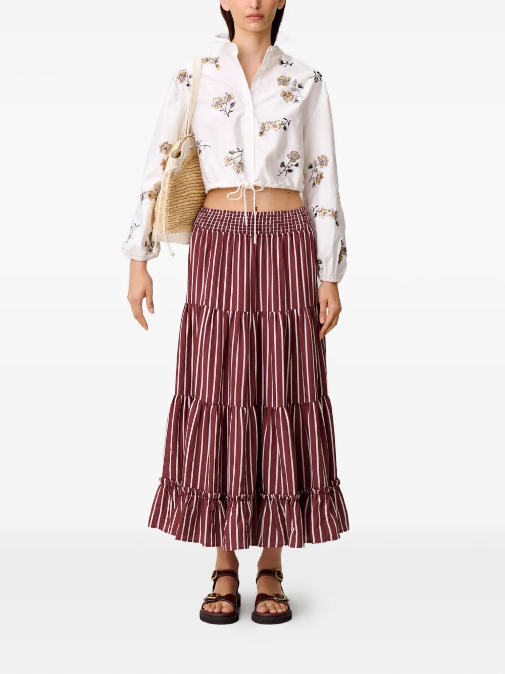 Claudie Pierlot Blouse met trekkoord en bloemenprint Wit