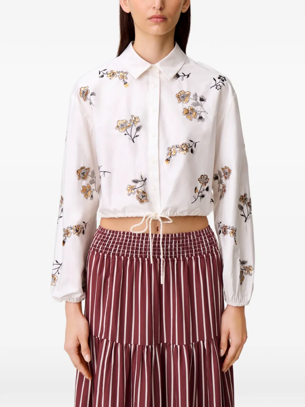 Claudie Pierlot Blouse met trekkoord en bloemenprint Wit