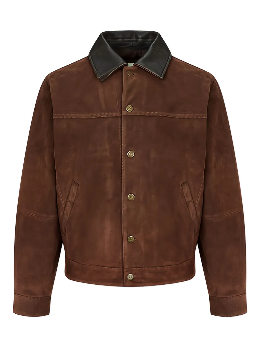 Man On The Boon. Contrast Collar Suede Trucker Jacket In Brown