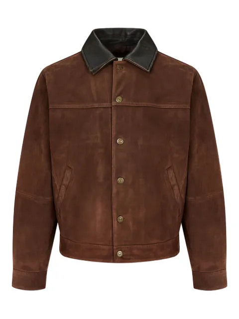 Man On The Boon. contrast collar suede trucker jacket