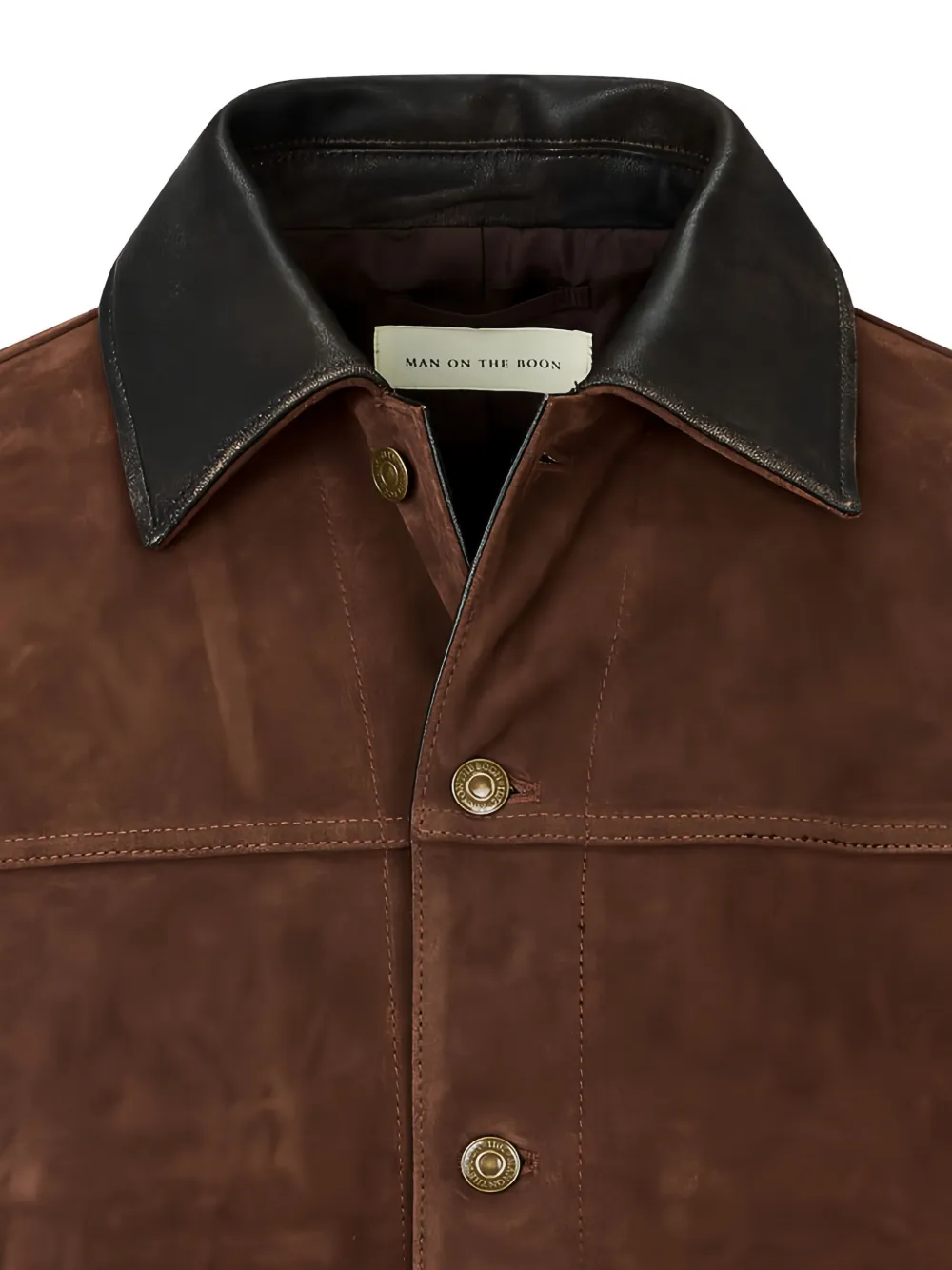 Man On The Boon. Contrast Collar Suede Trucker Jacket In Brown