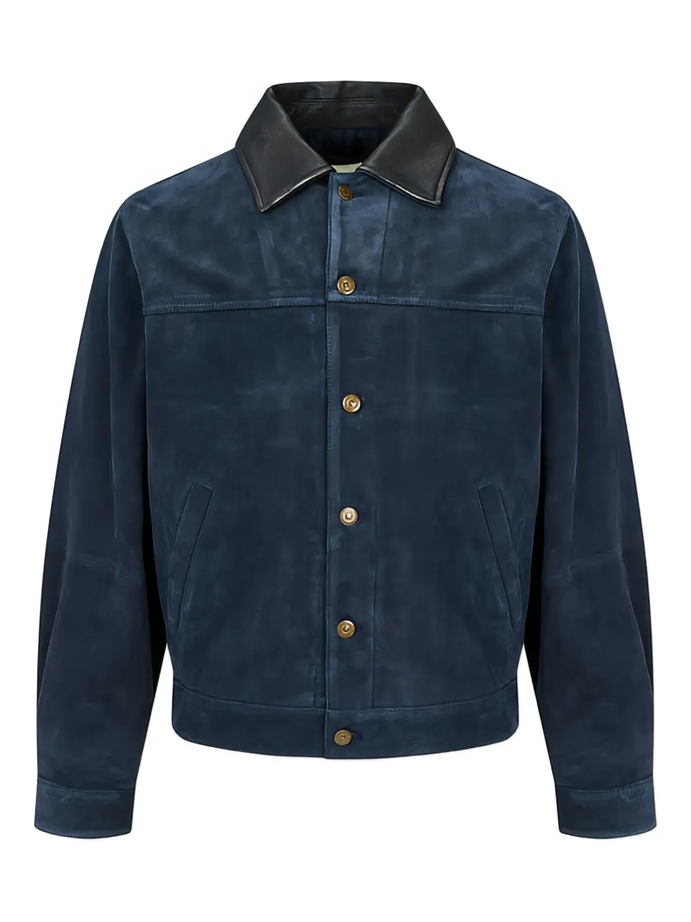 Man On The Boon. Contrast-collar Suede Trucker Jacket In Blue