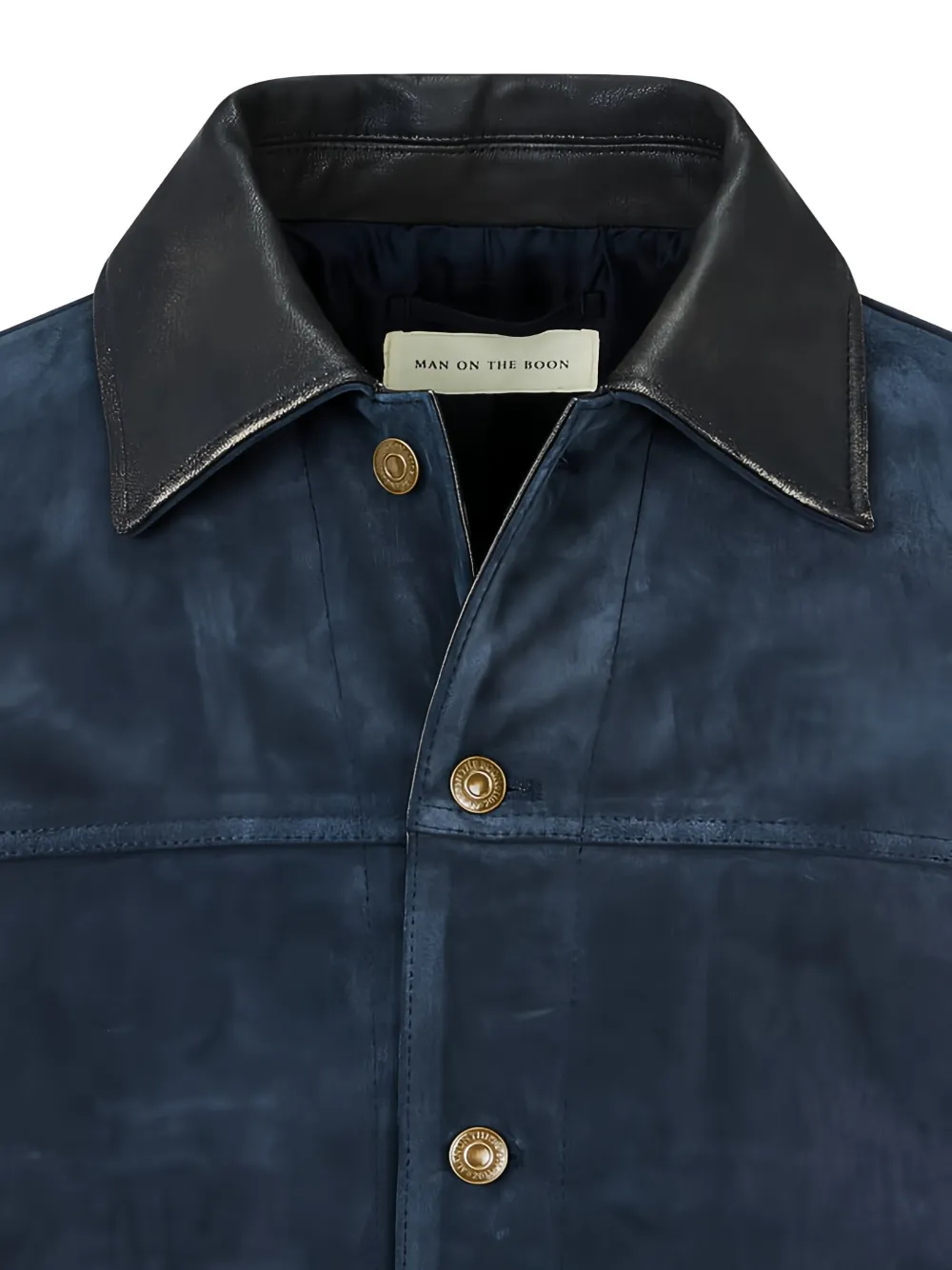 Man On The Boon. Contrast-collar Suede Trucker Jacket In Blue
