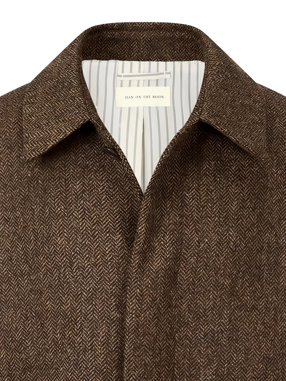 Man On The Boon. Tweed Herringbone Coat In Brown