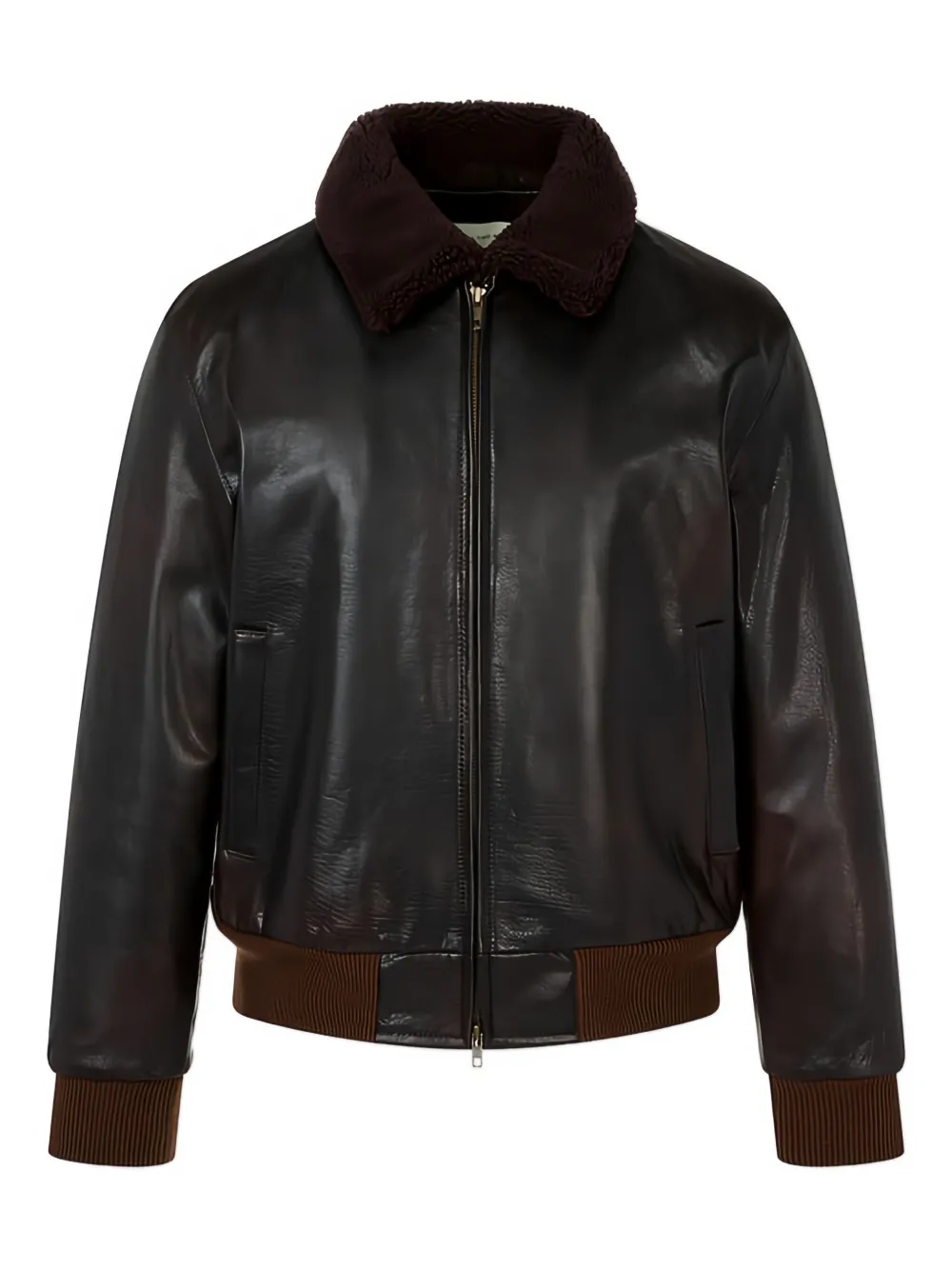 Man On The Boon. Collar Shearling Bomber Jacket In Brown