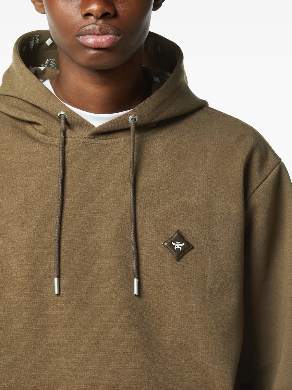 Mcm Logo Patch Ponte Hoodie In Green