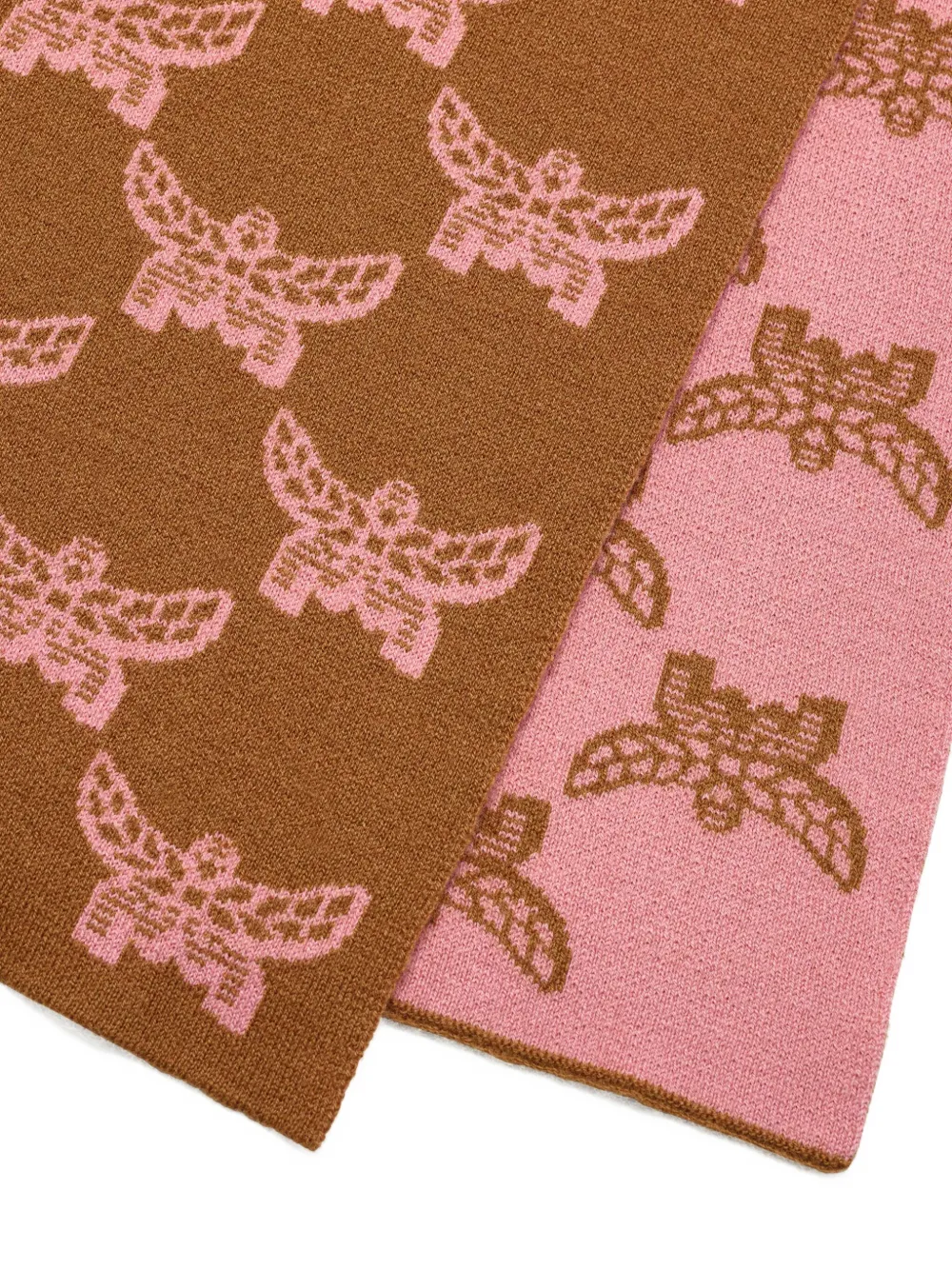 Mcm Reversible Lauretos Jacquard Wool Scarf In Brown