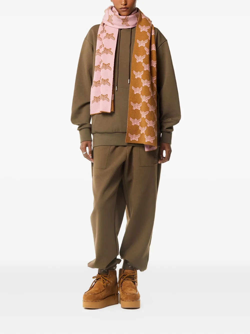 Mcm Reversible Lauretos Jacquard Wool Scarf In Brown