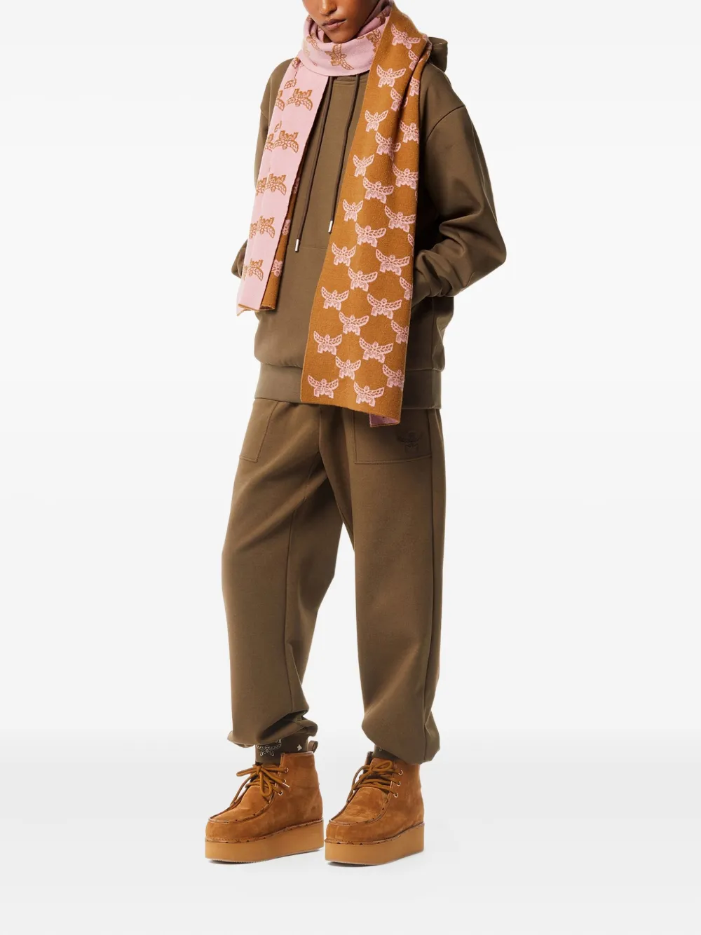 Mcm Reversible Lauretos Jacquard Wool Scarf In Brown