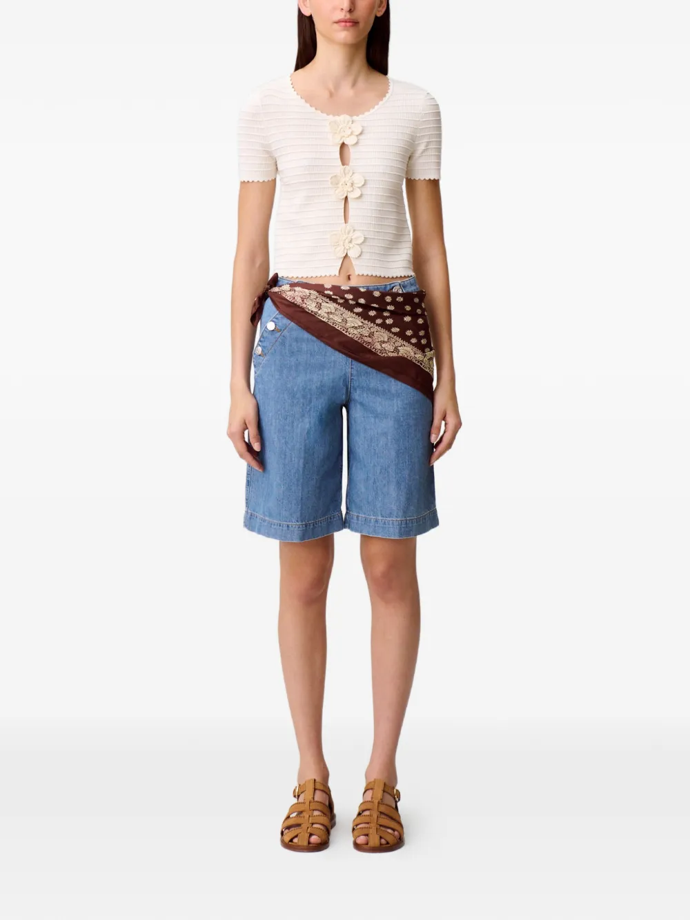 Claudie Pierlot Gehaakte top met bloemen Beige