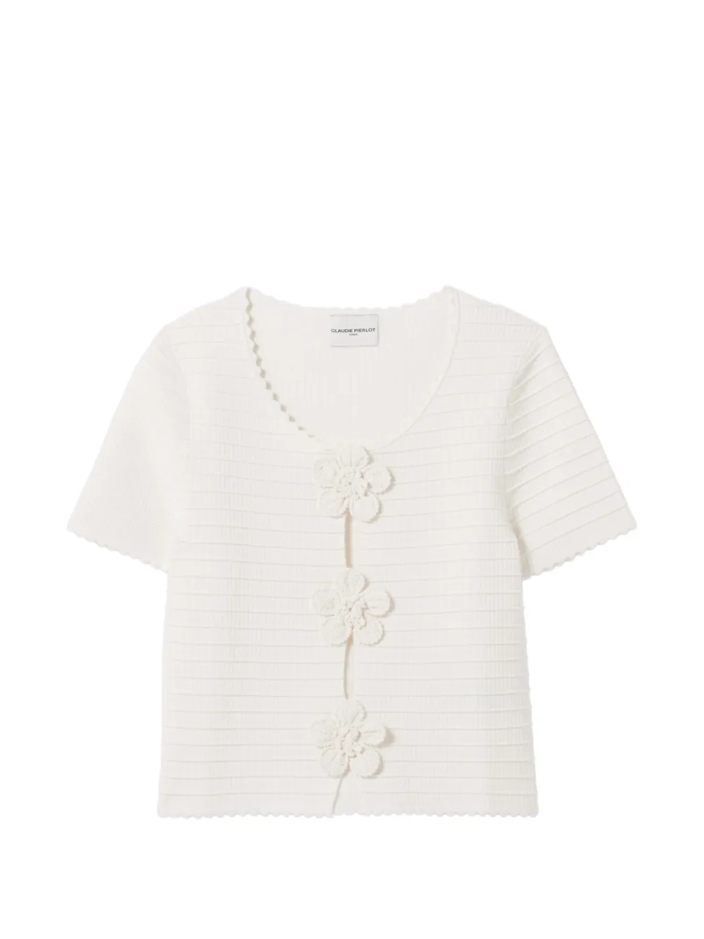 Claudie Pierlot flower-appliqué ribbed cardigan - Toni neutri