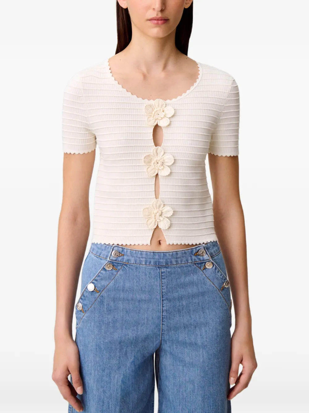 Claudie Pierlot Gehaakte top met bloemen Beige
