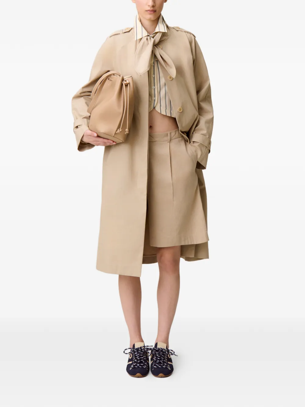 Claudie Pierlot Katoenen trenchcoat met strikdetail Beige