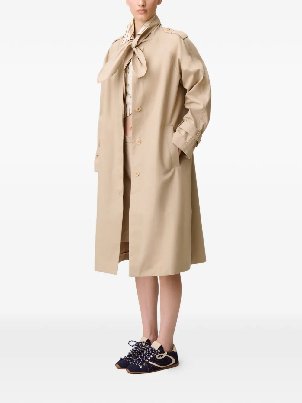 Claudie Pierlot Katoenen trenchcoat met strikdetail Beige