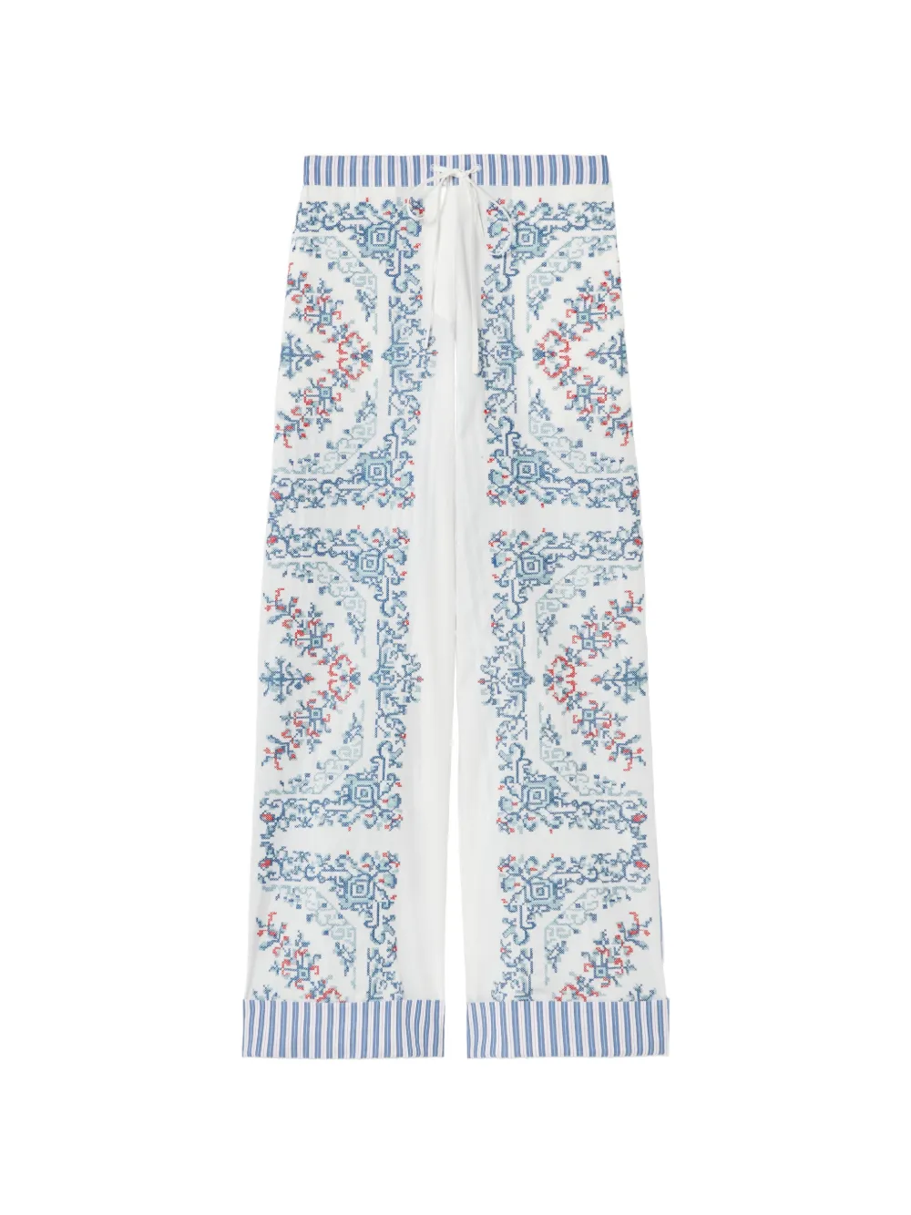 Claudie Pierlot striped-hem embroidered palazzo pants - Bianco