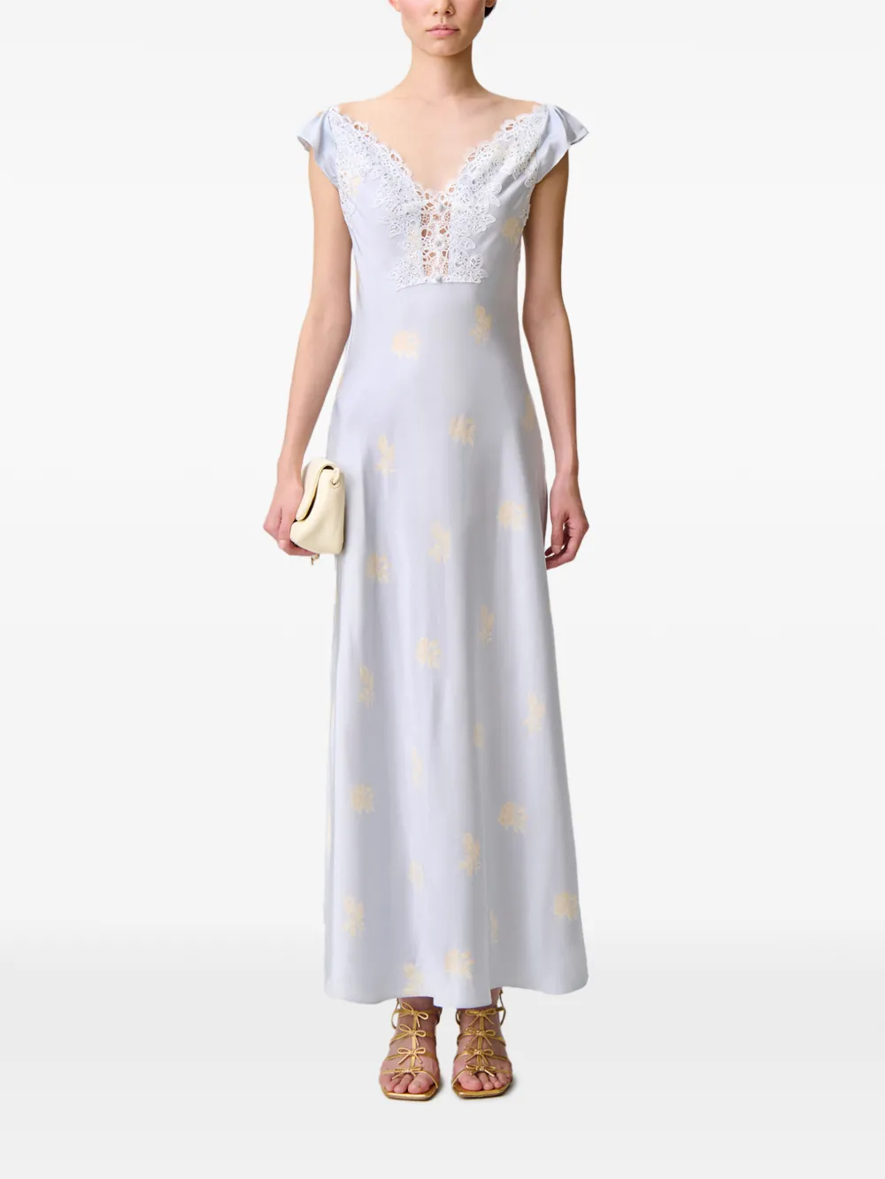 Lace-Trim Floral-Print Maxi Dress