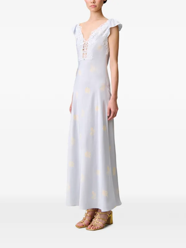 Claudie Pierlot lace-trim floral-print Maxi Dress | Blue | FARFETCH GE Claudie Pierlot lace-trim floral-print Maxi Dress | Blue | FARFETCH GE