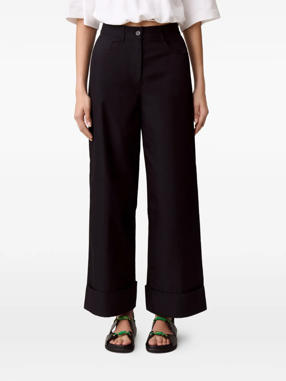 Claudie Pierlot Broek met wijde pijpen en manchetten Blauw