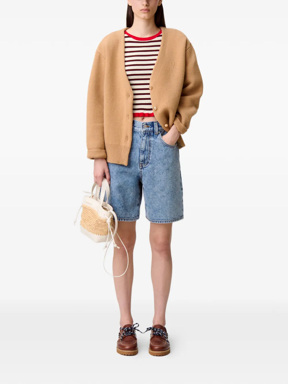 Claudie Pierlot Vest met knopen en geborduurd logo Beige