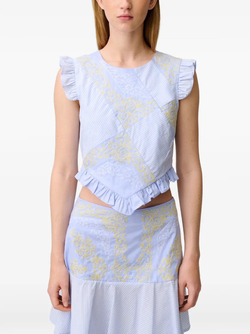Claudie Pierlot Top met ruches en print Blauw